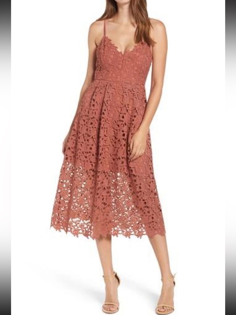 Astr Terracotta Lace Midi Dress